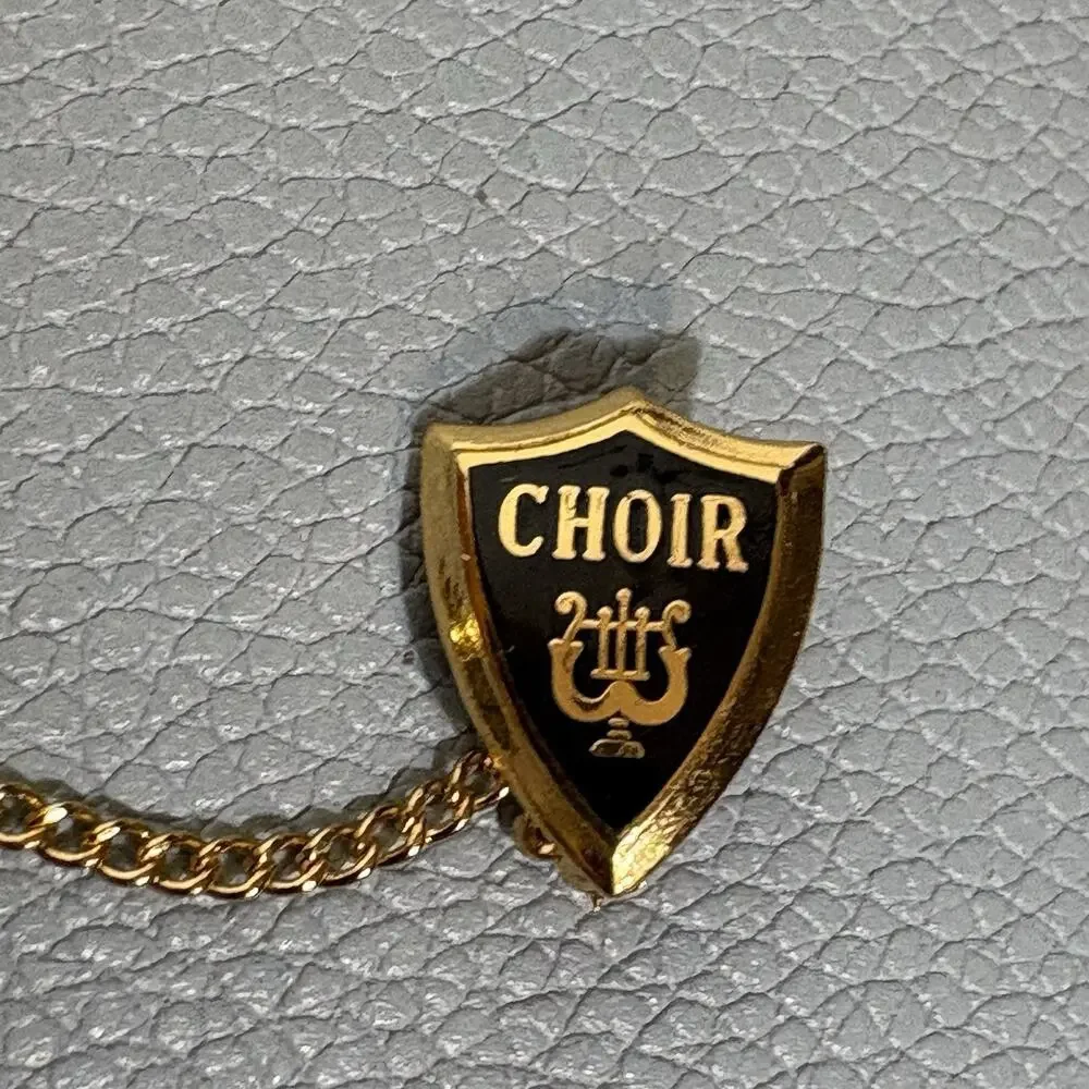Vintage School Pins, Choir, 2 Year Gold Tone with Black Enamel Scatter Pin Chain
